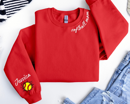 Custom Embroidered  Softball Mom Sweatshirt, Personalized Softball Gift for Mom, Softball Mom Hoodie, Softball Gifts,Game Day Hoodie, Custom Mama Sweatshirt