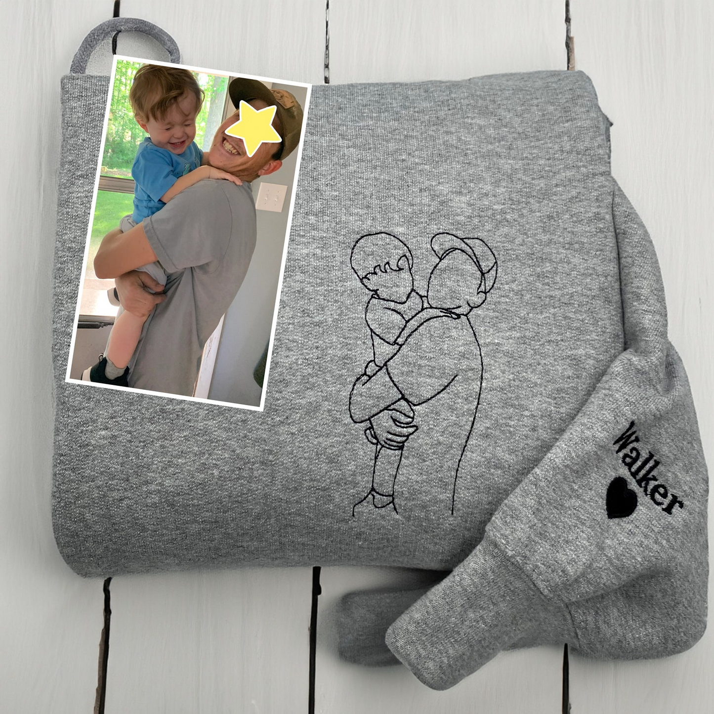 Personalized Dad Sweatshirt With Picture, Custom Embroidered Portrait from Photo Hoodie, Dad Portrait, Dad Sweatshirt