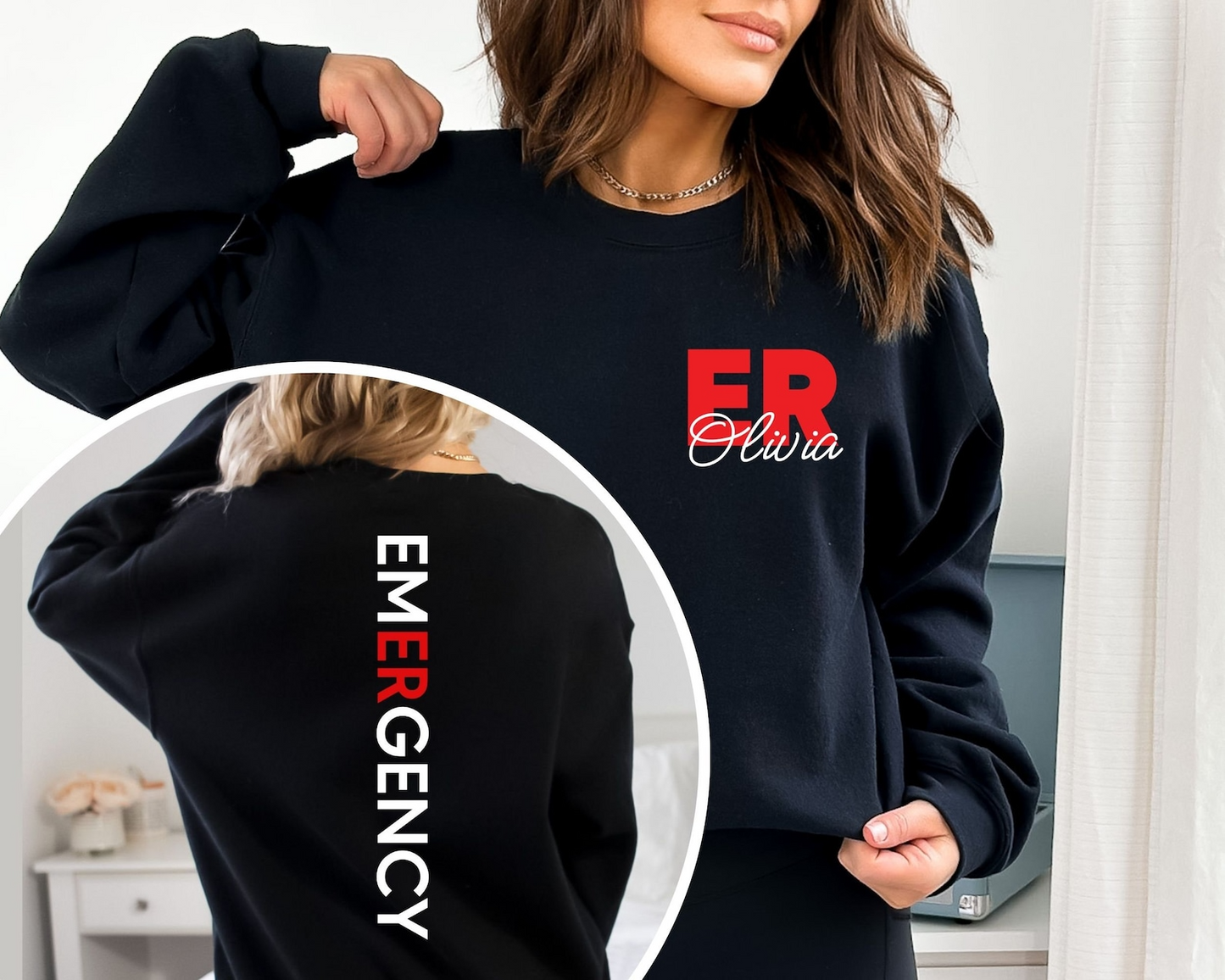 Custom Emergency Department Sweatshirt, Personalized ER Nurse Sweatshirt, Emergency Room Tech Gift