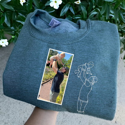 Personalized Dad Sweatshirt With Picture, Custom Embroidered Portrait from Photo Hoodie, Dad Portrait, Dad Sweatshirt