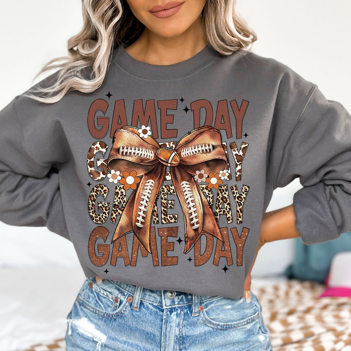 Coquette Football Sweatshirt, Football Bow shirt, Football mom shirt, Game Day shirt