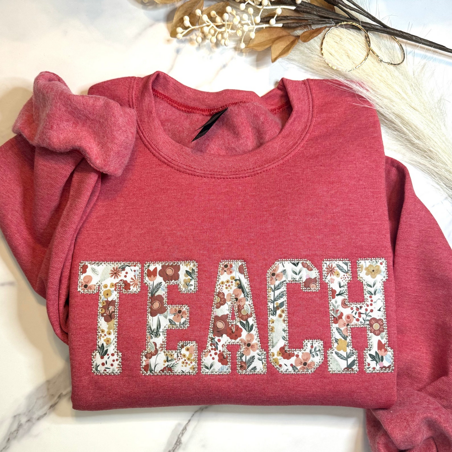 Teach Embroidered Crewneck, Personalized Teacher Floral Applique Sweatshirt, Teacher Crewneck, Gift for Teacher, Teacher Appreciation Gift