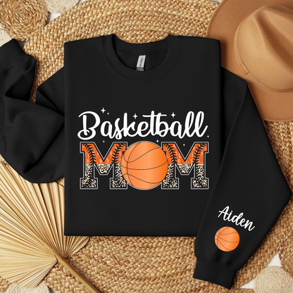 Custom Basketball Mom Sweatshirt, Game Day Sweatshirt, Mom Name on Sleeve Sweater, Sports Mom Gift, Personalized Basketball Hoodie, Mom Gift