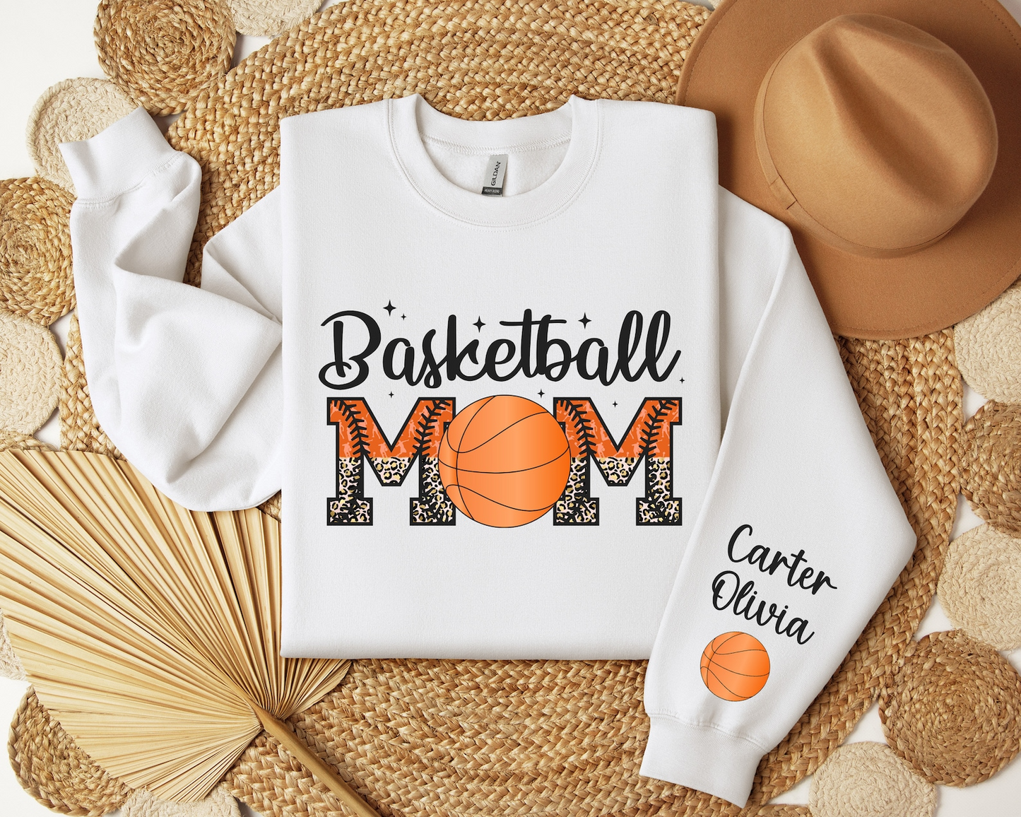 Custom Basketball Mom Sweatshirt, Game Day Sweatshirt, Mom Name on Sleeve Sweater, Sports Mom Gift, Personalized Basketball Hoodie, Mom Gift