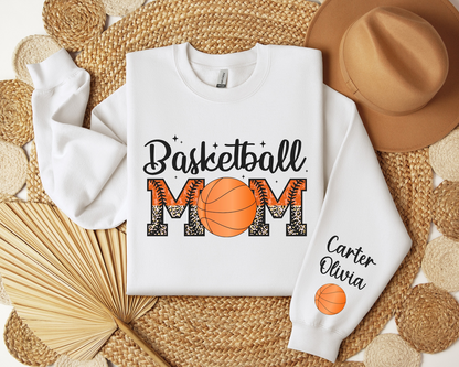 Custom Basketball Mom Sweatshirt, Game Day Sweatshirt, Mom Name on Sleeve Sweater, Sports Mom Gift, Personalized Basketball Hoodie, Mom Gift