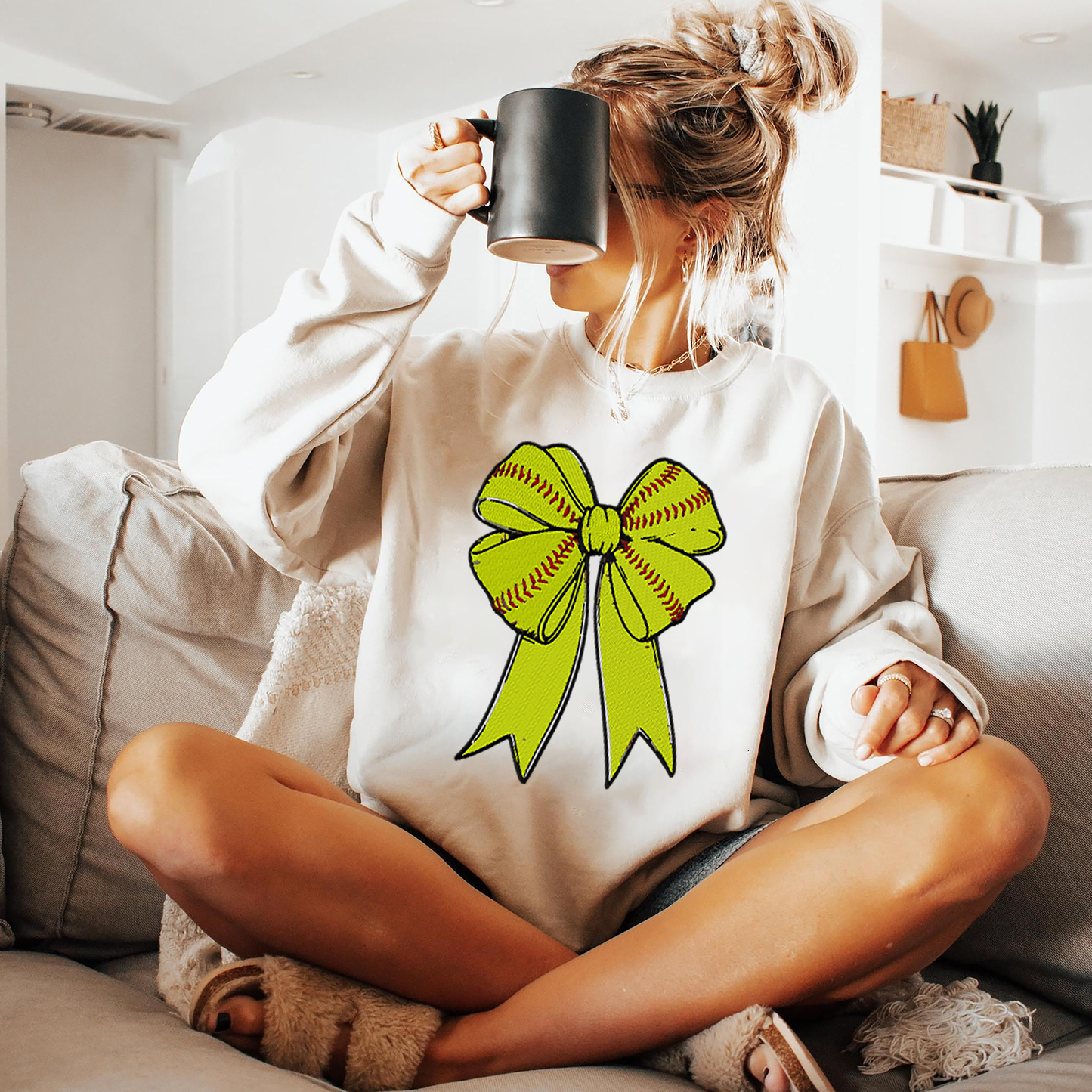 Embroidered Coquette Bow Softball Sweatshirt, Softball Mama shirt, Embroidered Softball Shirt