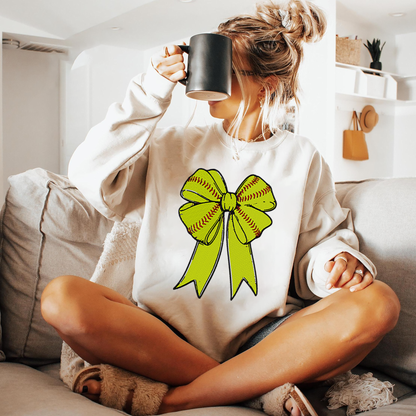 Embroidered Coquette Bow Softball Sweatshirt, Softball Mama shirt, Embroidered Softball Shirt