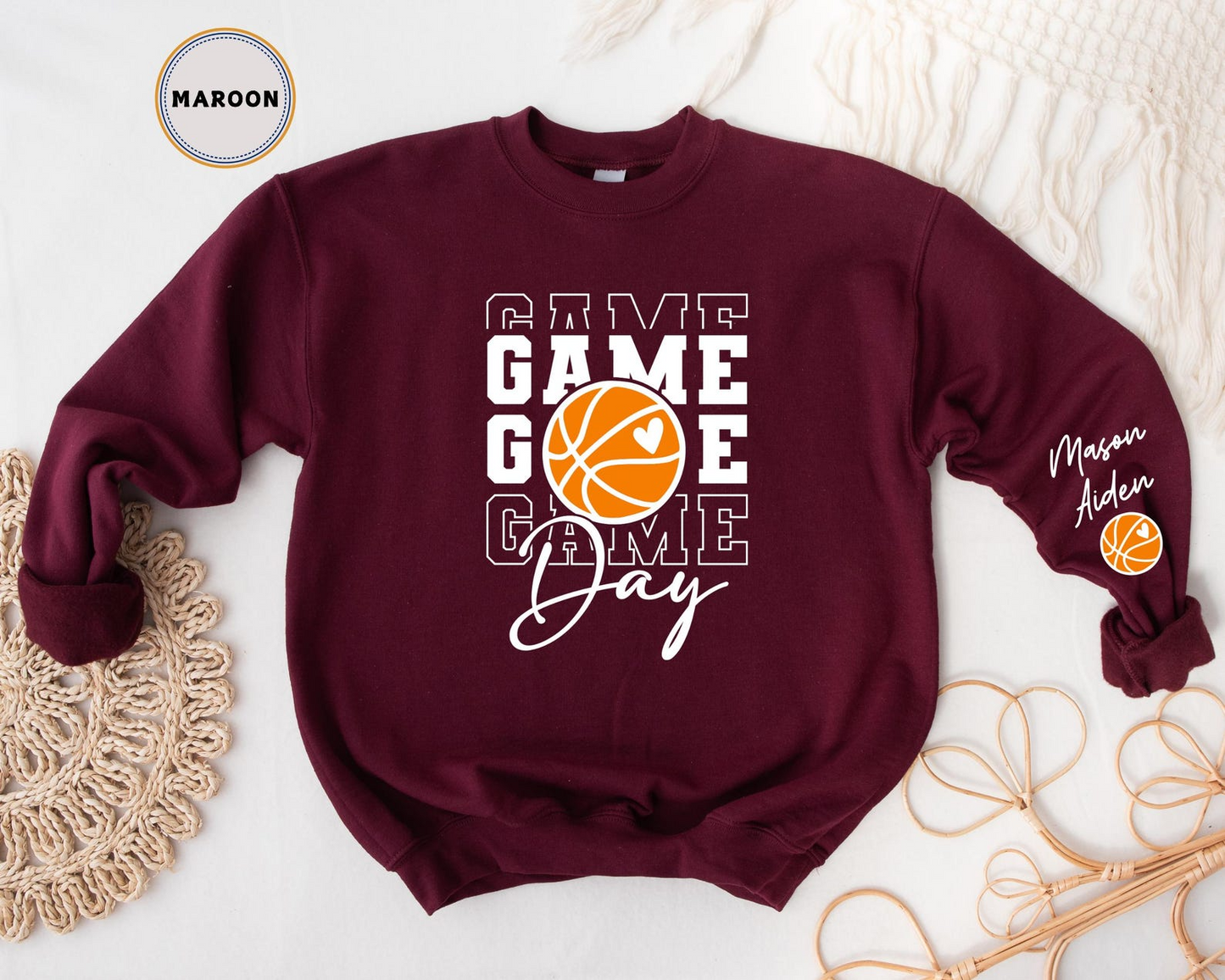 Game Day Basketball Sweatshirt, Custom Basketball Sweatshirt, Name on Sleeve Basketball, Game Day Sweatshirt, Basketball Sweatshirt