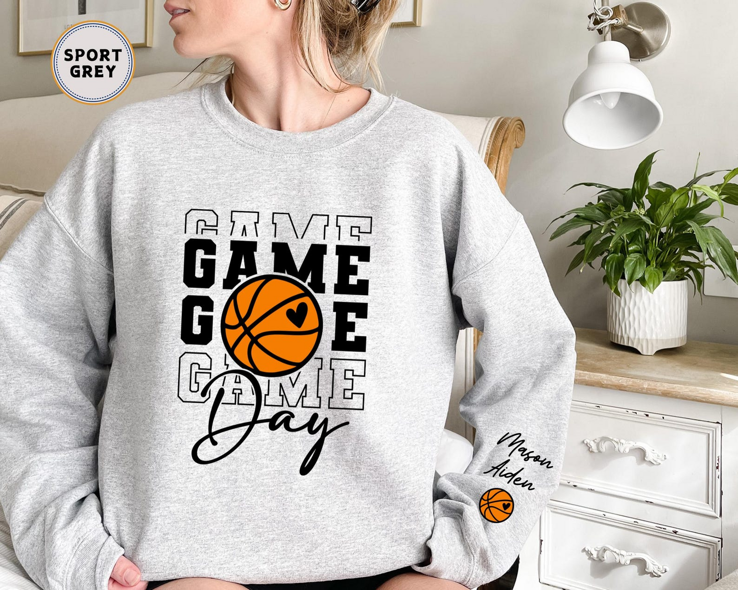 Game Day Basketball Sweatshirt, Custom Basketball Sweatshirt, Name on Sleeve Basketball, Game Day Sweatshirt, Basketball Sweatshirt