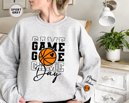 Game Day Basketball Sweatshirt, Custom Basketball Sweatshirt, Name on Sleeve Basketball, Game Day Sweatshirt, Basketball Sweatshirt