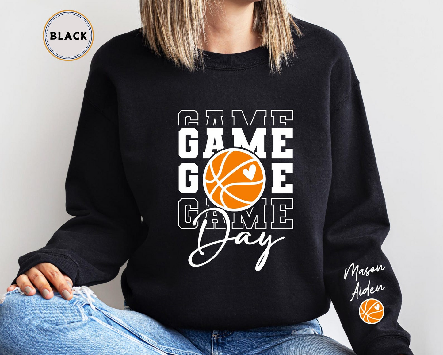 Game Day Basketball Sweatshirt, Custom Basketball Sweatshirt, Name on Sleeve Basketball, Game Day Sweatshirt, Basketball Sweatshirt