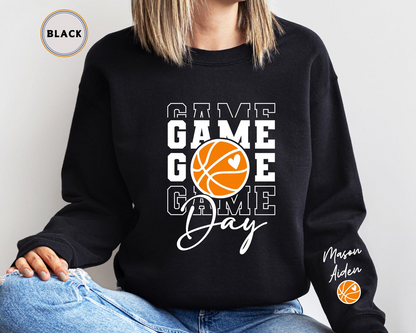 Game Day Basketball Sweatshirt, Custom Basketball Sweatshirt, Name on Sleeve Basketball, Game Day Sweatshirt, Basketball Sweatshirt