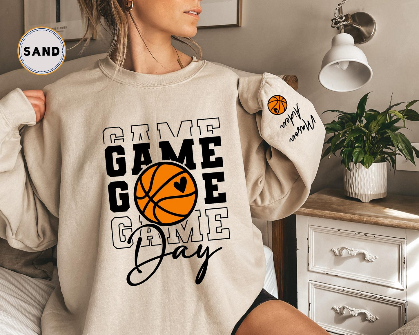 Game Day Basketball Sweatshirt, Custom Basketball Sweatshirt, Name on Sleeve Basketball, Game Day Sweatshirt, Basketball Sweatshirt