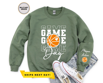 Game Day Basketball Sweatshirt, Custom Basketball Sweatshirt, Name on Sleeve Basketball, Game Day Sweatshirt, Basketball Sweatshirt