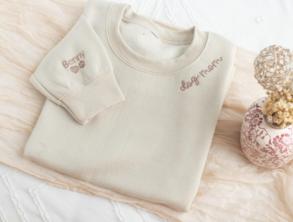 Custom Embroidered Dog Mom Sweatshirt, Dog Name Sweatshirt with Sleeve Names Paw Heart, Dog Mom Gifts, Pet Gifts, Gifts for Dog