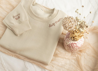 Custom Embroidered Dog Mom Sweatshirt, Dog Name Sweatshirt with Sleeve Names Paw Heart, Dog Mom Gifts, Pet Gifts, Gifts for Dog
