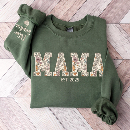 Custom Embroidered Mama Sweatshirt, Mama Floral Applique Sweatshirt, Gifts For New Mom, Mother's Day Gifts, Mama Hoodies