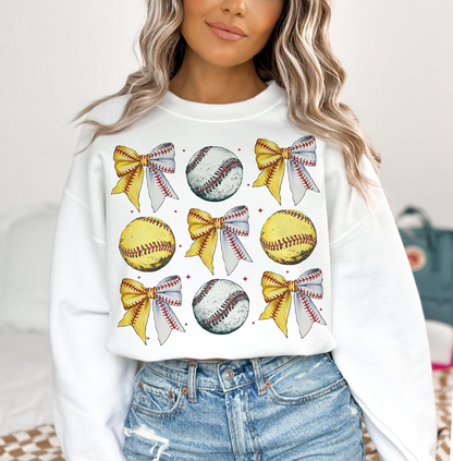 Baseball Softball Bow Sweatshirt, Coquette Baseball Shirt