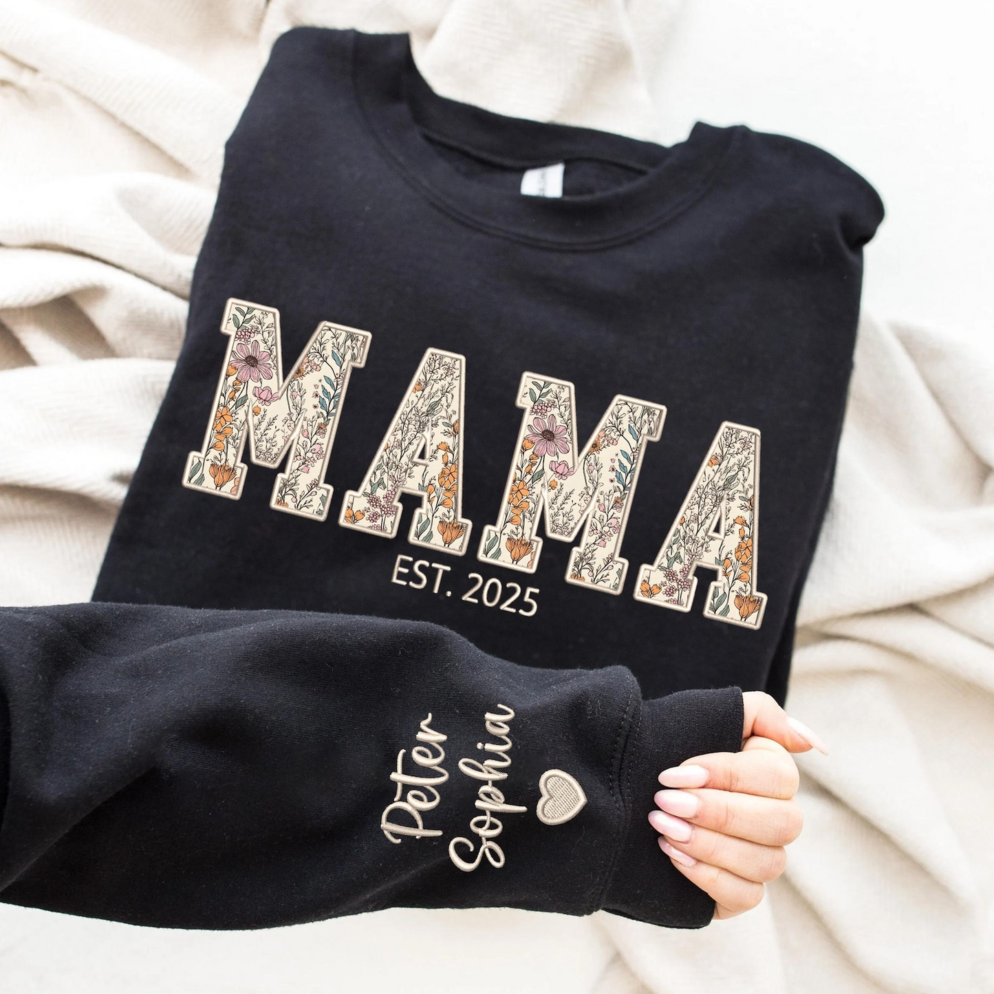 Custom Embroidered Mama Sweatshirt, Mama Floral Applique Sweatshirt, Gifts For New Mom, Mother's Day Gifts, Mama Hoodies