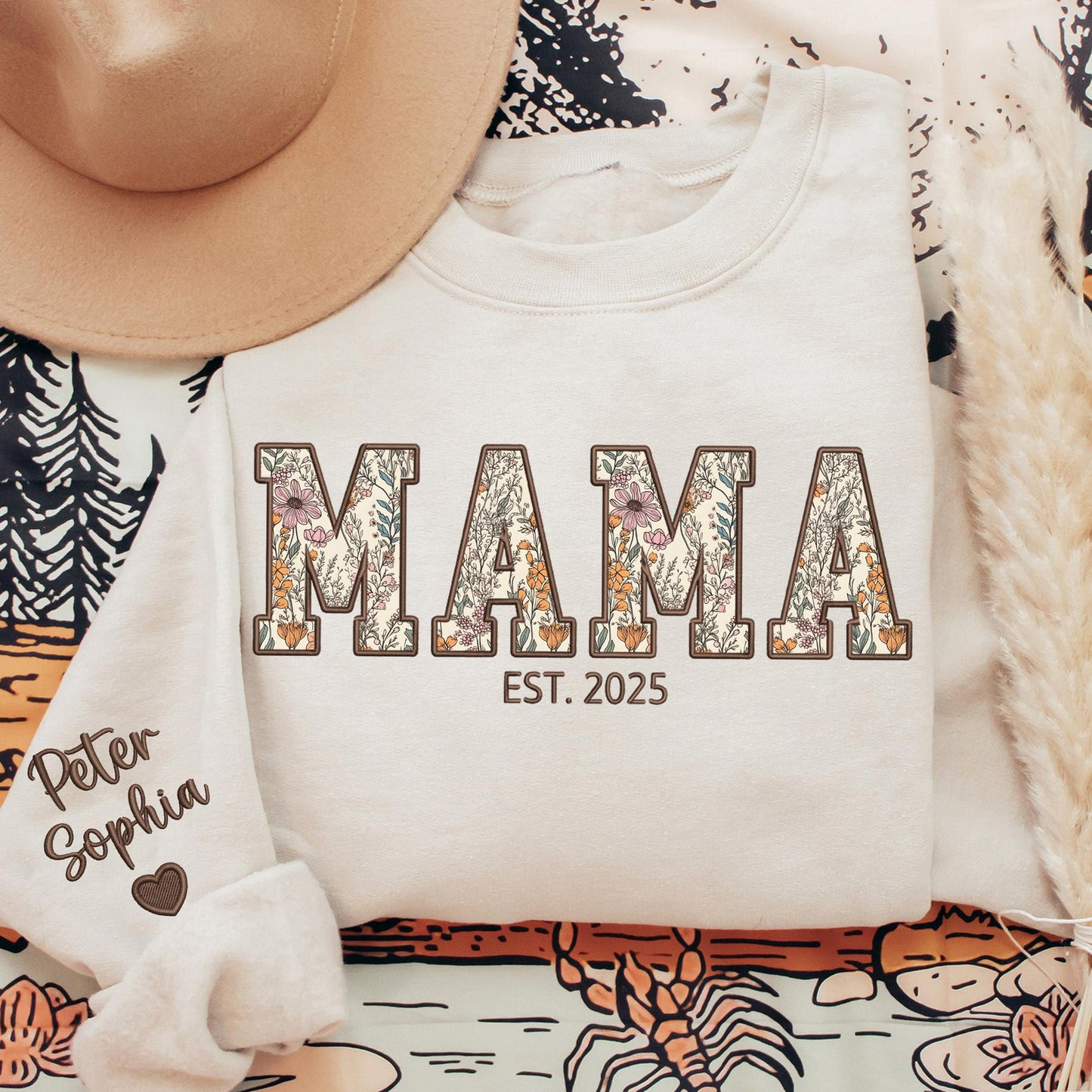 Custom Embroidered Mama Sweatshirt, Mama Floral Applique Sweatshirt, Gifts For New Mom, Mother's Day Gifts, Mama Hoodies