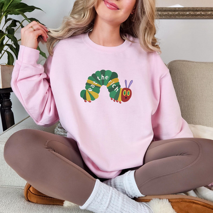 EMBROIDERED Eat The Rich Sweatshirt, Hungry Caterpillar Sweatshirt, Bookish Shirt, Activist Shirt, Embroidery Caterpillar Sweatshirt