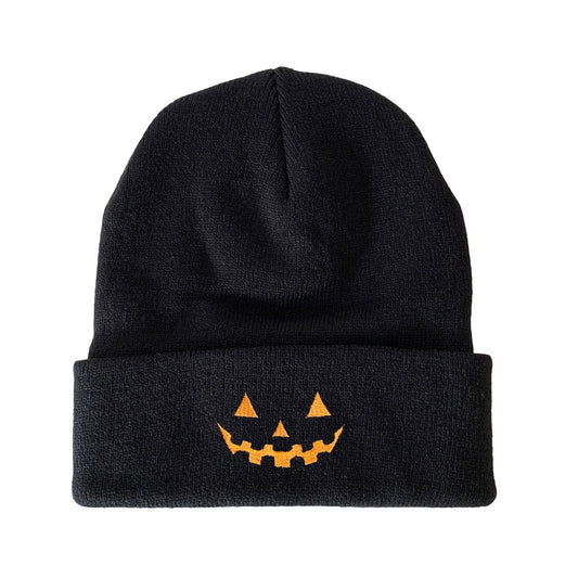 Jack O Lantern Face Embroidered Beanie Hat Pumpkin Halloween Winter Beanie