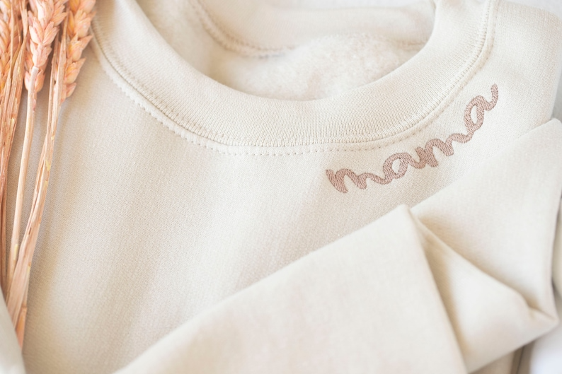 Custom Collar and Sleeve Embroidered Sweatshirt, Embroidered Mom Grandmother Sweatshirt with Kids Names