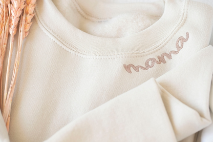 Custom Collar and Sleeve Embroidered Sweatshirt, Embroidered Mom Grandmother Sweatshirt with Kids Names