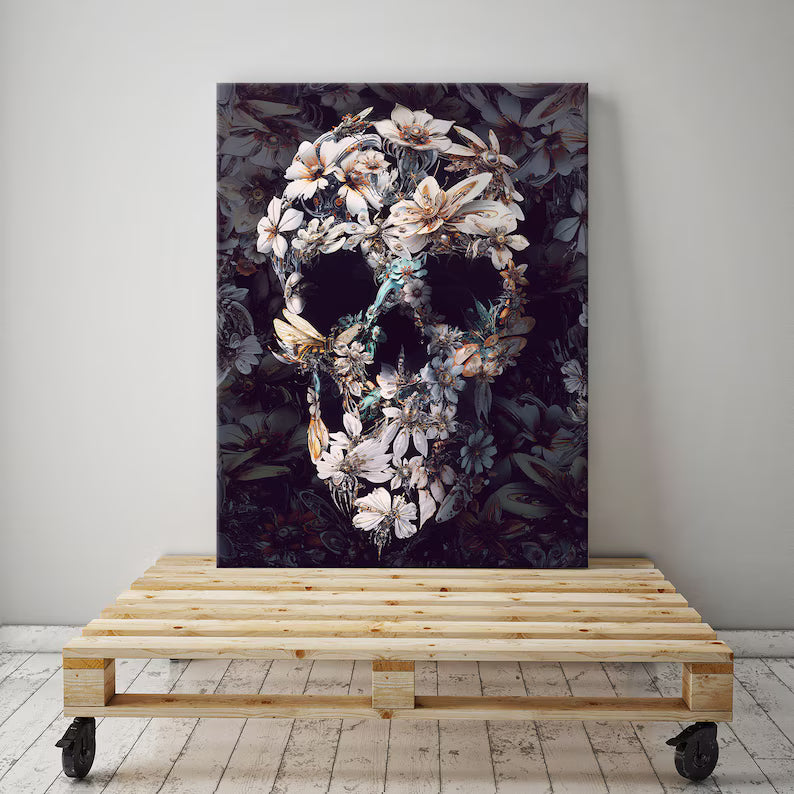 Skull Canvas Print, Boho Style Canvas Art, Sugar Skull Canvas Home Decor, Gothic Canvas Wall Art, Halloween Skull Decor