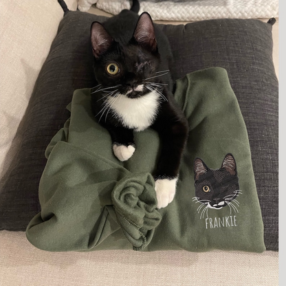 Custom EMBROIDERED Pet Face Portrait Sweatshirt,Custom Pet Gift, Dog Mom Gift, Cat Mom,Personalized Pet Memorial,Personalized Dog Embroidery