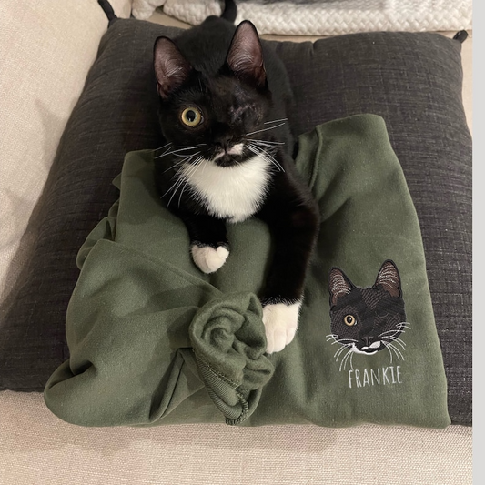 Custom EMBROIDERED Pet Face Portrait Sweatshirt,Custom Pet Gift, Dog Mom Gift, Cat Mom,Personalized Pet Memorial,Personalized Dog Embroidery