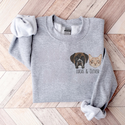 Custom EMBROIDERED Pet Face Portrait Sweatshirt,Custom Pet Gift, Dog Mom Gift, Cat Mom,Personalized Pet Memorial,Personalized Dog Embroidery
