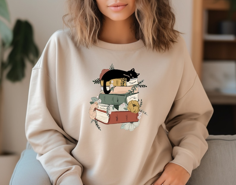 Cat Book Sweatshirt, Books and Cats Hoodie, Reading Shirt, Cat Lover T-Shirt, Gift for Cat Lover, Gift for Book Lovers, Book, Bookish Shirt