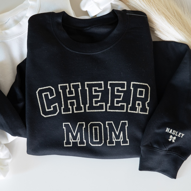 Glitter Cheer Mom Sweater Personalized Sparkle Cheer Mom Sweatshirt Custom Sparkly Cheer Mom Shirt Gift for Cheer Mom Cheer Mom with Name