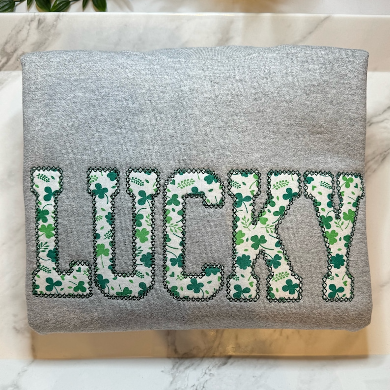 Lucky Sweatshirt, St Patty's Embroidered Sweatshirt, Shamrock Sweatshirt, Irish Four Leaf Clover Crewneck, St Patrick's Day Sweatshirt