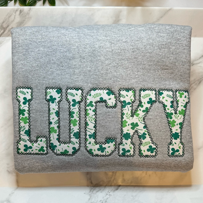 Lucky Sweatshirt, St Patty's Embroidered Sweatshirt, Shamrock Sweatshirt, Irish Four Leaf Clover Crewneck, St Patrick's Day Sweatshirt