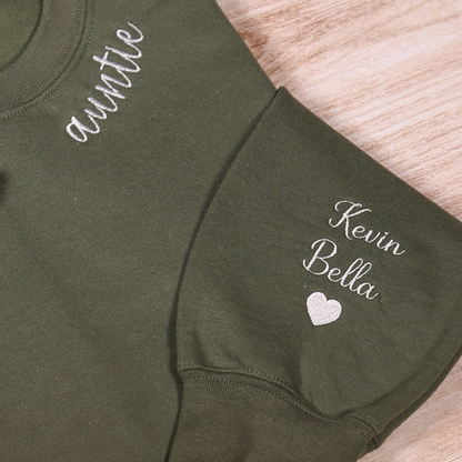 Custom Auntie Embroidered Sweatshirt With Names On Sleeve, Personalized Aunt Hoodie With Nieces Nephews Names, Aunt Outfit, Mothers Day Gift