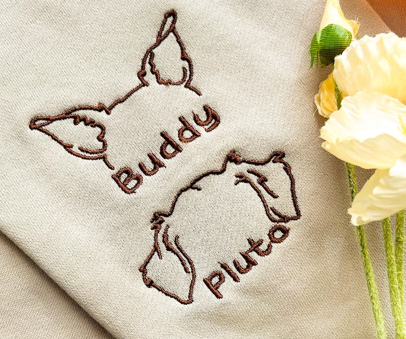 Custom Embroidered Pet Sweatshirts,Pet Lover Gifts,Embroidered With Dog Ear Outline,Dog Embroidered Sweatshirt, Dog Dad Hoodie Personalized