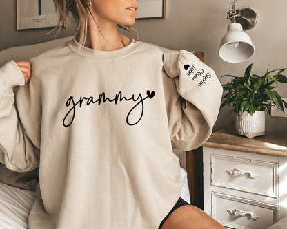 Custom Grammy Sweatshirt Kids Name on Sleeve, Custom Grammy Sweatshirt, New Mom Sweatshirt, Gift For Mom, Grandma Gift