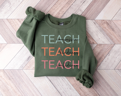 Cute Teach Sweatshirt, Compassion Kindness Confidence Teacher Sweatshirt, Teacher Appreciation Gifts, Group Teacher Sweatshirt, New Teacher