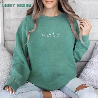 Embroidered Custom Auntie Est Sweatshirt, New Aunt Shirt Sweater