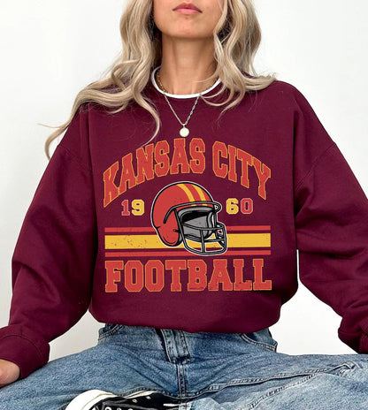Kansas City Football Retro 90s Style Shirt, Kansas City Crewneck Football Sweatshirt, Football Shirt, Kansas City Fan Gifts