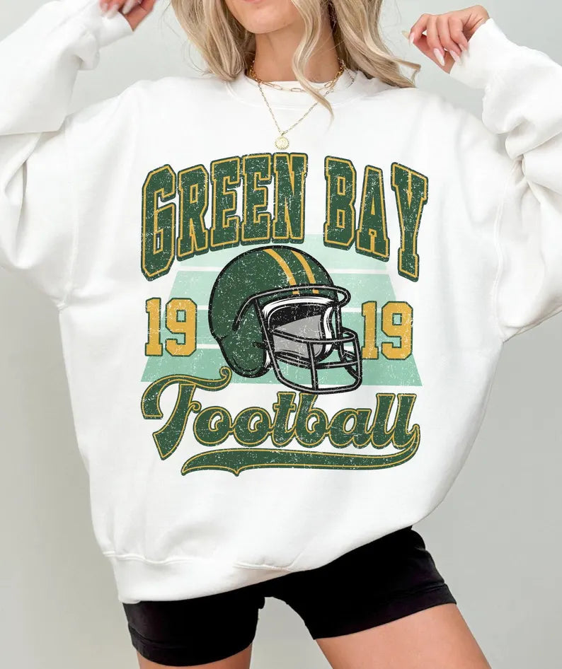 Green Bay  Vintage 90s Style Football Sweatshirt, Trendy Green Bay Football Fan Shirts, Green Bay, Game Day Shirt, Football Crewneck Shirt