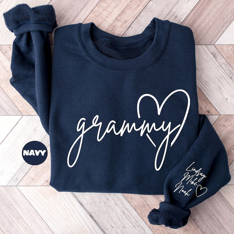 Personalized Grammy Sweatshirt, Custom Grandma Hoodie, Cute Granny Outfit With Grandkids Names On Sleeve, Grandma Clothing, Birthday Gifts