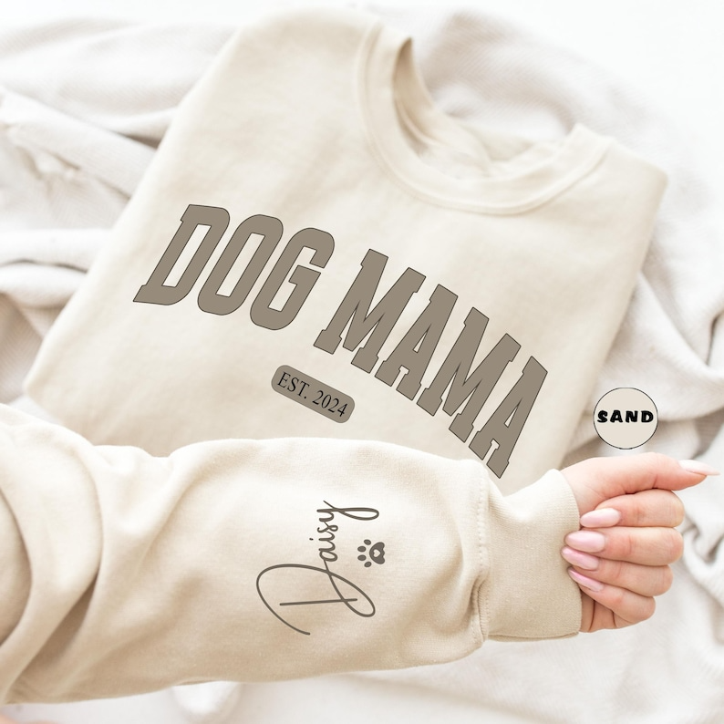 Personalized Dog Mama Sweatshirt, Custom Dog Mom Hoodie, Cat Lover Women Outfit, Pet Owner Clothing With Pets Names On Sleeve, Birthday Gift