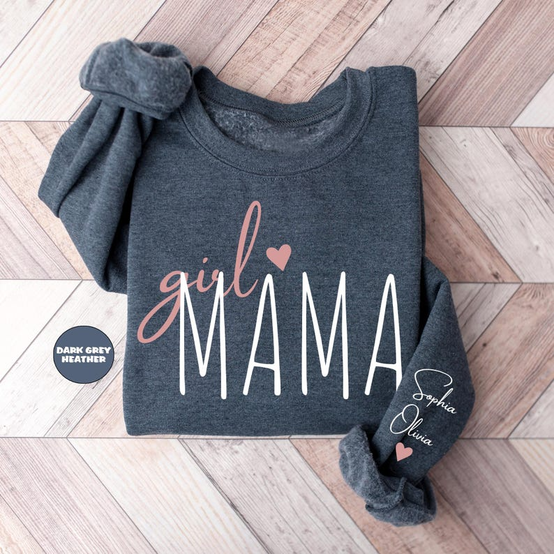 Personalized Girl Mama Sweatshirt, Custom Mom Of Girls Hoodie, New Mama Outfit, Baby Announcement Momma Clothing, Cute Birthday Mommy Gifts