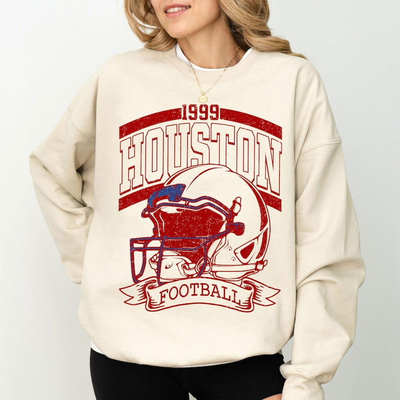 Vintage 90s Style Houston Football Sweatshirt, Game Day Shirt, Houston Team Football Shirt, Sunday Houston, Houston Football