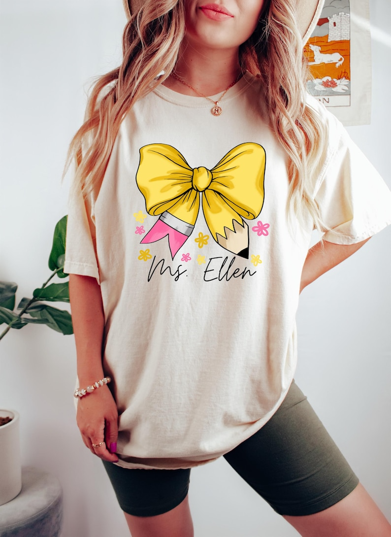 Coquette Teacher Shirt, Coquette Pencil Bow Shirt, Trendy Back to School Tee, Elementary Teacher Appreciation Gift,Custom Teacher Sweatshirt