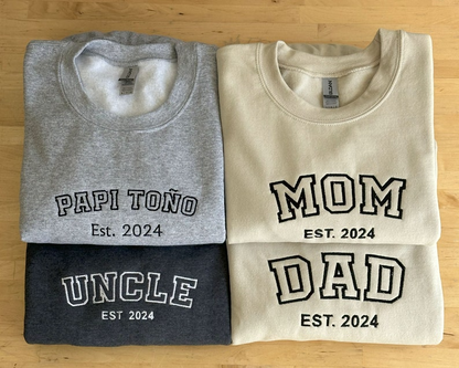 Personalized Embroidered Sweatshirt, New Mom And Dad Gift, Custom Embroidered Crewneck, Mom And Dad Est. Sweatshirt