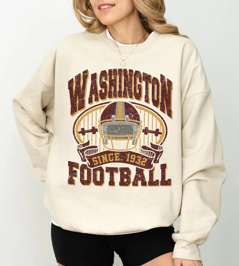 Vintage Washington Style Football Sweatshirt, Washington Crewneck Commander Shirt, Washington Fan Gift, Sunday Football Shirt, Game Day